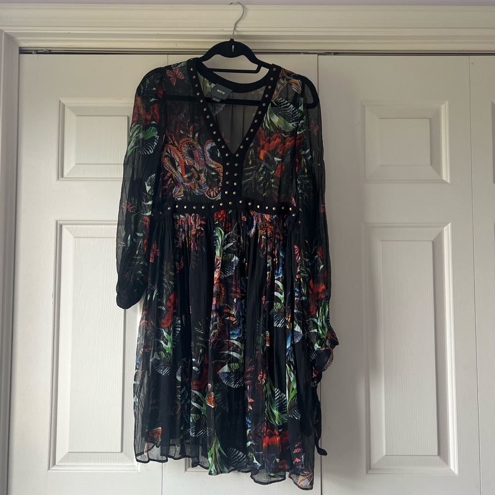 Maeve Black Multicolor Floral Long Sleeve Dress